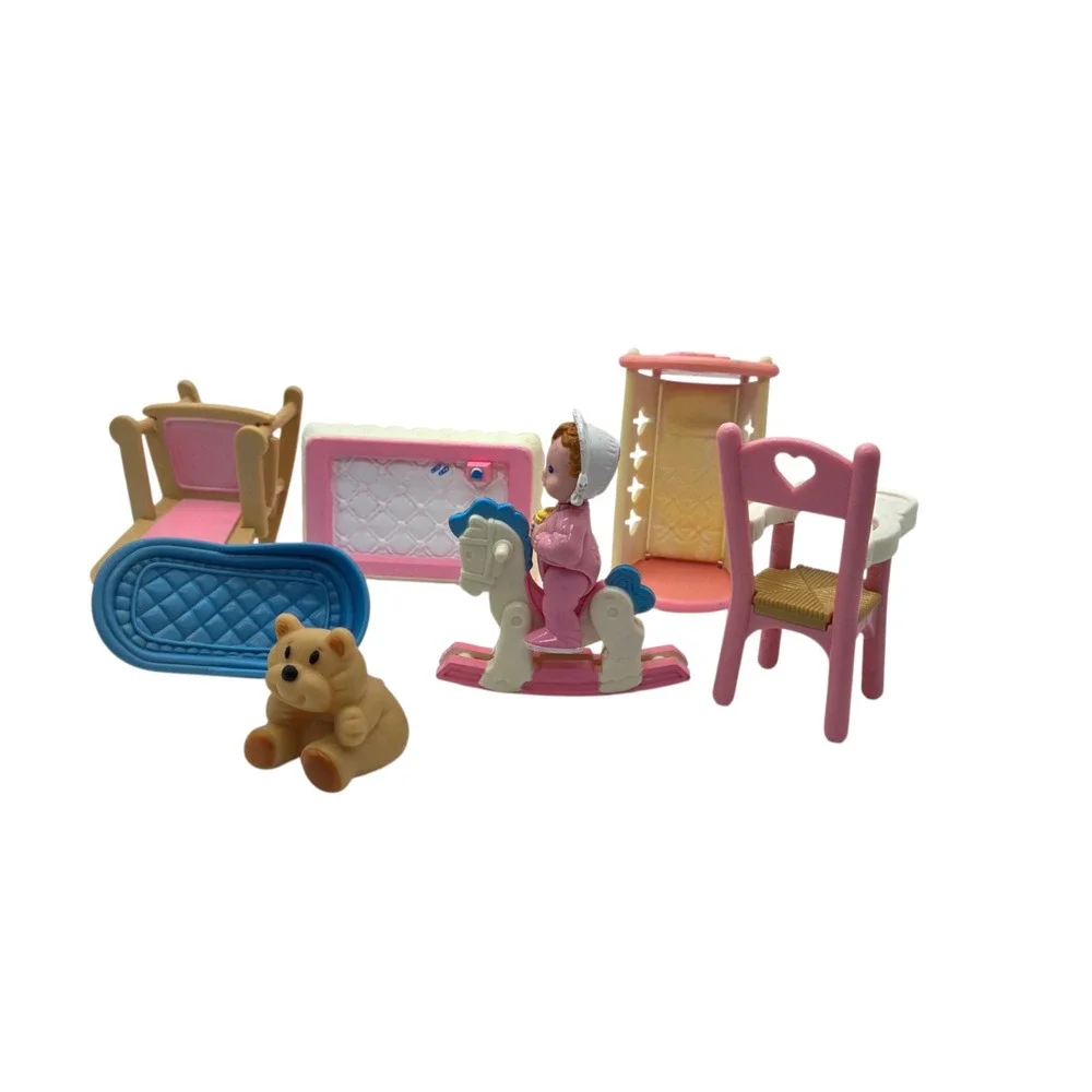 Fisher Price Loving Family Baby Accessories Cradle Highchair Rocking Horse 1993